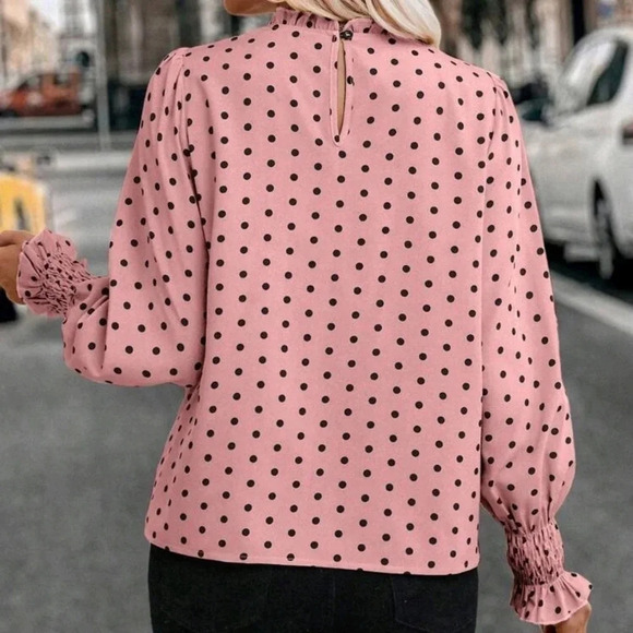 Polka Dot Print Lantern Sleeve Blouse - Picture 2 of 5